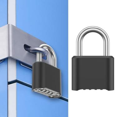 Imagem de Cadeado grande para uso pesado, cadeado de 5 cm de largura, à prova d'água com 4 dígitos, manilha longa/curta reinicializável, liga de zinco, bloqueio de armário externo para portões, galpões, cercas