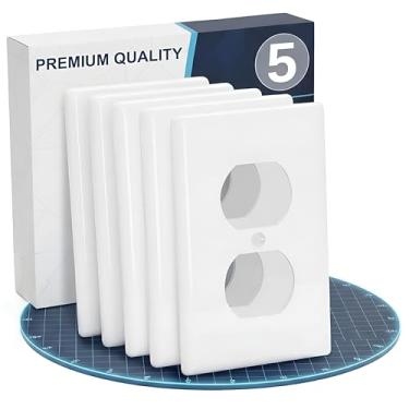 Imagem de Bates- Placa de parede de receptáculo duplex, capas de tomada de parede de tamanho padrão de 1 gangue, capas de placas frontais de policarbonato inquebráveis com dupla saída, listado na UL, parafusos