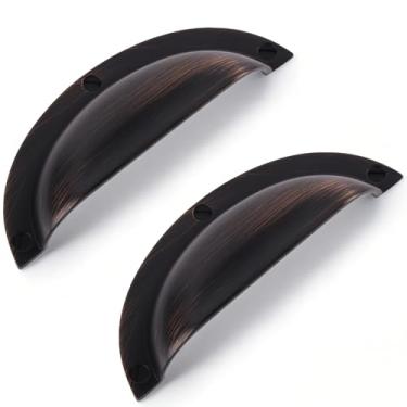 Imagem de Vicycmc Puxadores de armário de liga de zinco bronze polido a óleo, vintage retrô sólido 3 polegadas (76 mm) alças de armário de copo central para gaveta, armário, guarda-roupa, cômoda pacote com 6