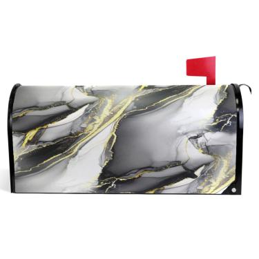 Imagem de TSENQUE Capas decorativas para caixa de correio magnética de outono envoltório de vinil estético redemoinho preto dourado fazenda caixa de correio decorações para exterior tamanho padrão 52,6 x 45,8