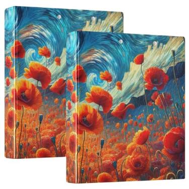 Imagem de Pasta de flores de papoula em noite estrelada prancheta de anéis redondos organizador de fichário de 2,5 cm para tamanho carta (21,6 cm x 28 cm), 1 pacote