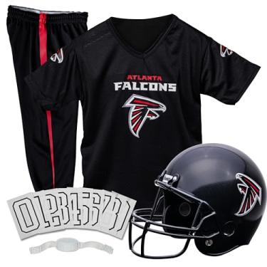 Imagem de Franklin Sports Conjunto de uniforme de futebol infantil Atlanta Falcons – Fantasia de futebol juvenil da NFL para meninos e meninas – O conjunto inclui capacete, jérsei e calça – Pequeno