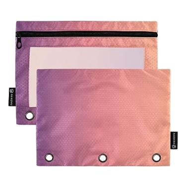 Imagem de GAIGEO Bolsa de lápis gradiente roxo para fichário com 3 anéis, bolsa de lápis com zíper frontal transparente, para trabalhadores, material de escritório escolar macio, Gradiente roxo e laranja, one
