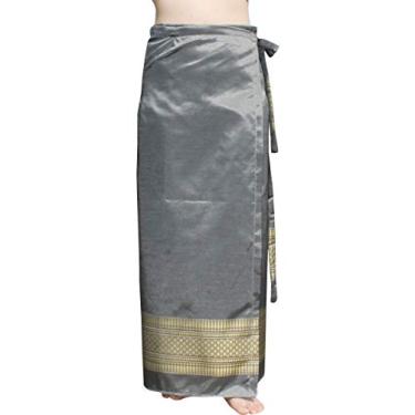 Imagem de RaanPahMuang Marca tradicional tailandesa luxuosa saia de seda tailandesa formal sarongue, Rungtawan - cinza granito, GG