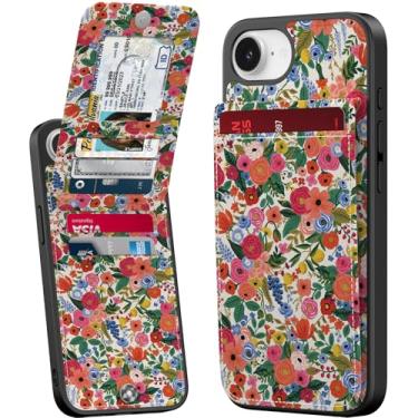 Imagem de Bemal Capa carteira para iPhone 16e, suporte embutido para 6 cartões, impressão moderna, bloqueio RFID, suporte de couro PU, fecho magnético, capa de telefone à prova de choque para mulheres e homens