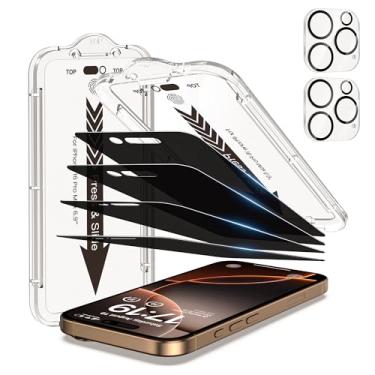 Imagem de EZ-GLAZ - Pacote com 4 protetores de tela de privacidade para iPhone 16 Pro Max [6,9 polegadas] com 2 protetores de lente de câmera, dureza 9H + 3,5 m, grau militar, à prova de estilhaçamento