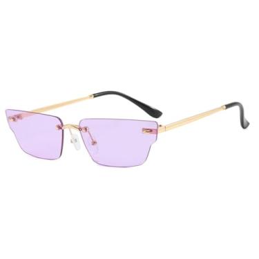 Imagem de Óculos de Sol Unissex com Armação Pequena de Metal e Proteção UV400 para Esportes ao Ar Livre, Corrida e Ciclismo, Dourado e Roxo