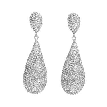 Imagem de Brincos pendentes longos em camadas com lágrima de zircão e strass – Brincos de zircônia cúbica cintilante para mulheres, festa de casamento, roupa formal à noite, Large, Cobre, Sem pedra preciosa