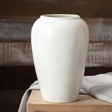 Imagem de Vaso de cerâmica branca, 27,4 cm de altura, minimalista, nórdico, japondi, rústico, vintage, moderno, feito à mão, vasos grandes para mesa, casamento, sala de estar, estante de livros, escritório