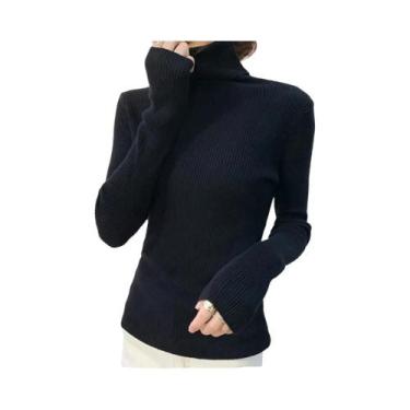 Imagem de Suéter Feminino De Gola Alta Em Cashmere Macio, Pulôver Básico De Tric