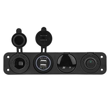 Imagem de aqxreight Carro USB Duplo Com Voltímetro Tomada de Cigarro 12V / 24V e Interruptor de Painel de 4 Furos para Veículos, Motocicletas, Barcos Carregamento Rápido para Telefones, Tablets, GPS (Luz Verde)