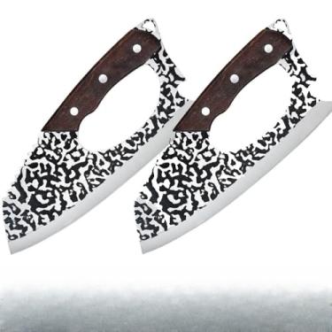 Imagem de Cutelo para Churrasco Profissional em Aço Inox Artesanal 23cm – Faca Cutelo Rústica para Cozinha, Churrasco e Camping(2PCS)