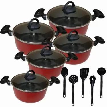 Imagem de Jogo De Panelas 5 Peças Teflon Com Antiaderente + 5 Espátulas de Nylon