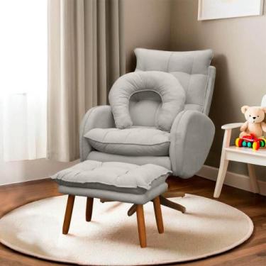 Imagem de Poltrona Amamentação Base Giratória Balanço e Puff Veludo - SOFA STORE