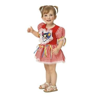 Imagem de Vestido Caipira Bebê Xadrez Vermelho Coração C/ Envio Rápido - Fantasi