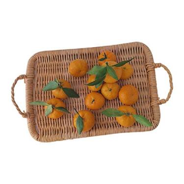 Imagem de pcagfaajmh Bandeja de frutas tecida à mão, bandeja de armazenamento de vime, bandeja de sobremesa, sala de estar, cesta doméstica