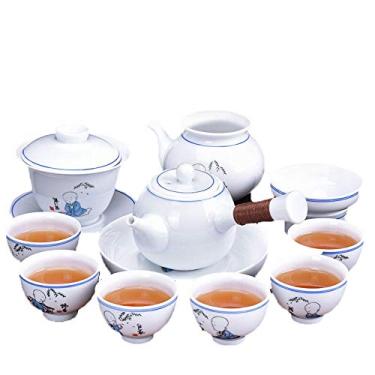 Imagem de pcagfaajmh Conjunto de chá de porcelana estilo japonês Kung Fu conjunto de chá esmaltado bule de chá 6 xícaras de chá casa com caixa de presente conjunto de chá de cerâmica doméstico (cor: branco