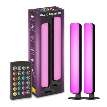 Imagem de Luz LED RGB de 2 peças Lâmpada Ambiente Multicolorida com Base Multi-Posições Ritmo Musical Controle IR USB Decoração Residencial Sala Estar Parede
