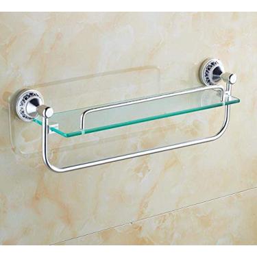 Imagem de CGKs6anmU Toalheiro de banheiro com 8 mm de espessura de vidro temperado retangular organizador de cesta de chuveiro com haste suspensa cesta de parede de 1 camada