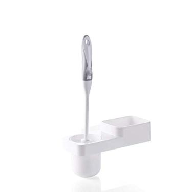 Imagem de Escova de vaso sanitário montada na parede conjunto de suporte de escova de vaso sanitário prateleira de armazenamento de plástico suporte de limpador de vaso sanitário acessórios de banheiro escova