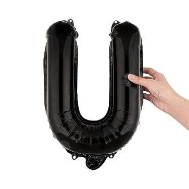 Imagem de Balão de 40,6 cm Balloonify, 1 balão de festa reutilizável – Letra U, autovedante, balão preto metálico de alumínio, à prova de umidade, filme embutido para pendurar – Restaurantware