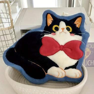 Imagem de Toalha de mão de lã coral para gatos - Toalhas de mão macias absorventes para cozinha e banheiro com laço para pendurar, design de gato fofo para decoração de casa e presentes (gato gravata borboleta)