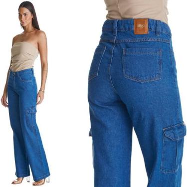Imagem de Calça Jeans HNO Wide Leg Cargo Pantalona Azul, 40