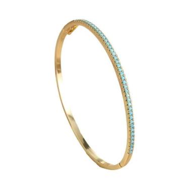 Imagem de Pulseira Tennis Fina E Simples De Turquesa Com Zircônia Cúbica Para Mu