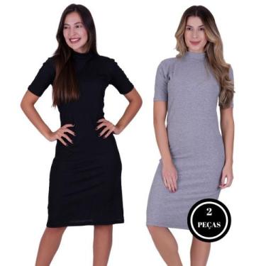 Imagem de Kit 2 Vestido Manga Curta Gola Alta Inverno Midi -c2 KIT 2 MONALISA PR