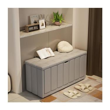Imagem de Sapateira de madeira para entrada da porta da frente, armário de banco de armazenamento para entrada, com almofada de assento, 2 gavetas dobráveis, organizador de sapateira oculto, para hall de