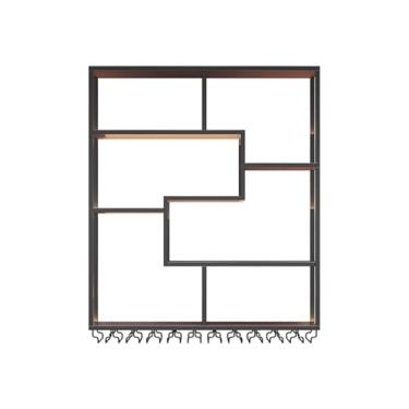 Imagem de Rack de vinho montado na parede com luz LED - prateleira de bebidas em barra de ferro, suporte de taça de vinho e exibição de garrafa para cozinha, sala de jantar, bares domésticos, sala de estar