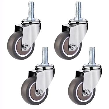 Imagem de Rodas giratórias de borracha TPE resistentes para móveis e carrinho - Haste rosqueada M10x25mm, 4 peças de rodízios de substituição, ideais para camas de bebê, armários, mesas, Ø63 mm