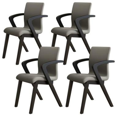 Imagem de Conjunto de 4 cadeiras de jantar modernas de meados do século com couro sintético estofado, cadeiras de braço de madeira confortáveis para cozinha, encosto curvo, pernas de madeira preta - Cadeiras de