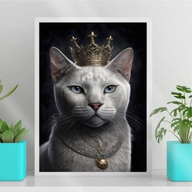 Imagem de Quadro Decorativo Gato Branco 33x24cm - Madeira Branca