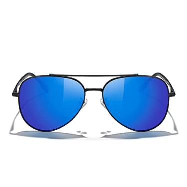 Imagem de MERRY'S Óculos de sol aviador espelhados clássicos para homens e mulheres, lentes polarizadas para dirigir e pescar, Armação preta/lente espelhada azul, Lens width: 60 millimeters