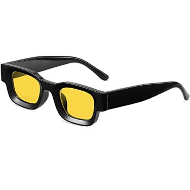 Imagem de AIEYEZO Óculos de sol retangulares grossos modernos para mulheres e homens anos 90, retrô, grosso, quadrado, polarizado, proteção UV400, Preto/Amarelo Oceano, MM
