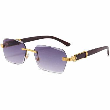 Imagem de AIEYEZO Óculos de sol retrô sem aro retangular, unissex, vintage, sem moldura, modernos, quadrados, matizados, Gradiente dourado/cinza, MM