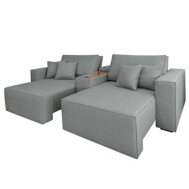 Imagem de Sofá Decorativo Automatizado Shogun 292cm Reclinável 6 Posições Retrátil c/Console Central Entrada USB Bluetooth Linho Cinza G33 - Gran Belo