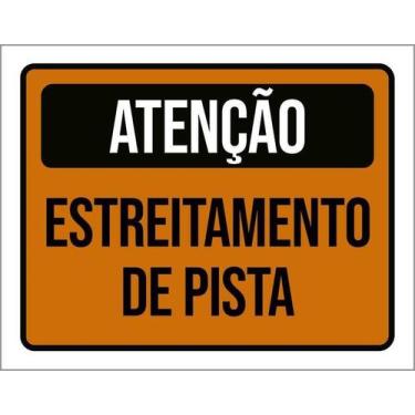 Imagem de Kit 10 Placa Acm Atenção Estreitamento Pista 18X23 - Sinalizo