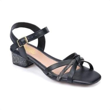 Imagem de Sandália Infantil Salto Bloco De Strass Tira Laço-Feminino