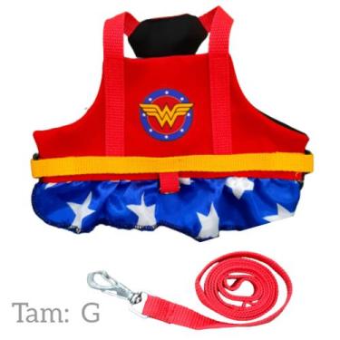 Imagem de Coleira Peitoral com guia para Cachorro Porte Médio Mulher Maravilha T