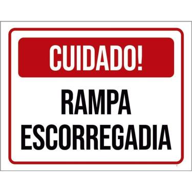 Imagem de Placa Vermelha - Cuidado Rampa Escorregadia 36X46