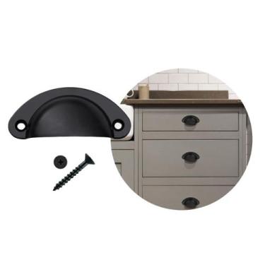 Imagem de Kit 10 Puxador Concha Para Móveis Gaveta Armário Preto Fosco - Importa