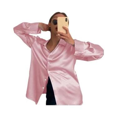 Imagem de Camisa Elegante De Seda Com Manga Longa Para Mulheres Verão 2024, Blus