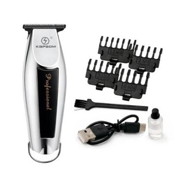Imagem de Máquina Profissional Cortar Cabelo E Barba Acabamento Sem Fio Prateado
