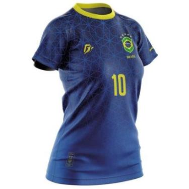 Imagem de Camiseta Baby Look Filtro UV Brasil Canarinho Azul Campeão-Feminino