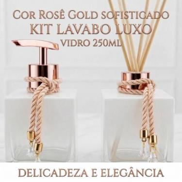 Imagem de Kit Lavabo Vidro 250Ml Branco Porta Sabonete Válvula Luxo Difusor Vare