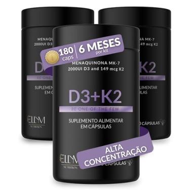 Imagem de Vitamina D3 K2 180 Capsulas Ellym Nutrition 2000 Ui D3 149 Mcg K2 Mk7 6 Meses Fortaleci...