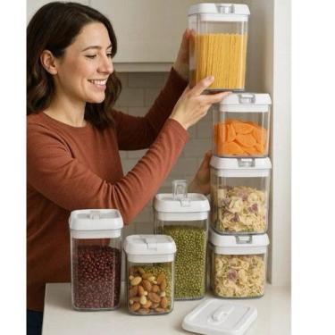 Imagem de Kit 7 Potes Acrílico Tampa Hermética Armazenar Alimentos Condimentos C