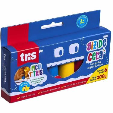 Imagem de Giz de Cera Tris Super Jumbo 6 Cores Atóxico Resistente Ideal para Primeira Infância Tr...